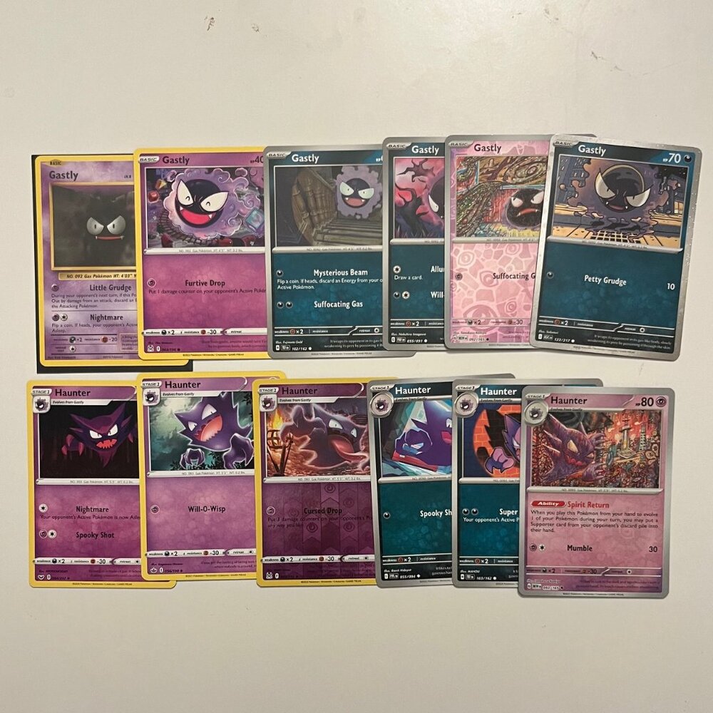 Ghastly Ghost Pokemon cards 12 Gastly Haunter Pokémon Cards NM, No Duplicates